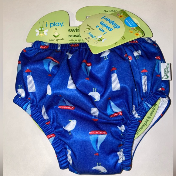 NEW 6 months Swim Diaper 10-18 lbs Blue Sailboats Green Sprouts I play NEW COPY - Picture 5 of 10